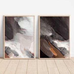 Brown Earth Tones Abstract Printable Wall Art, Set of 2 Prints, Modern Minimalist Art, Home Decor