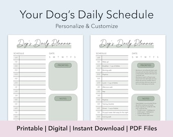 Dog's Daily Planner with Template | Puppy Schedule | Printable PDF | Customize & Personalize