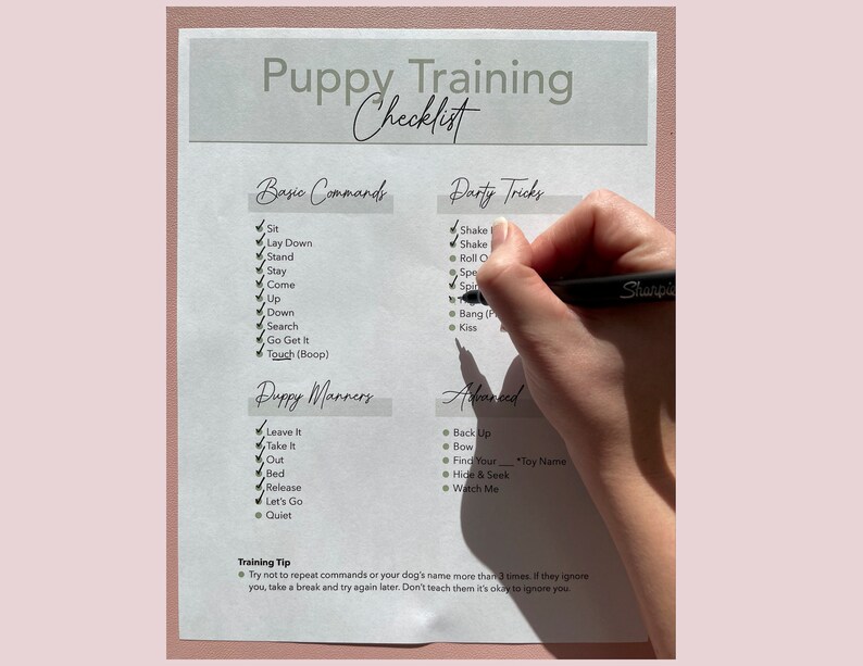 Puppy Training Checklist Dog Basic Commands & More Printable PDF Etsy