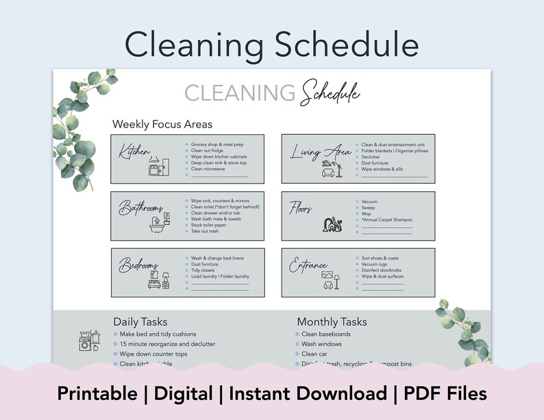 Cleaning Planner and Schedule Template Printable PDF House - Etsy