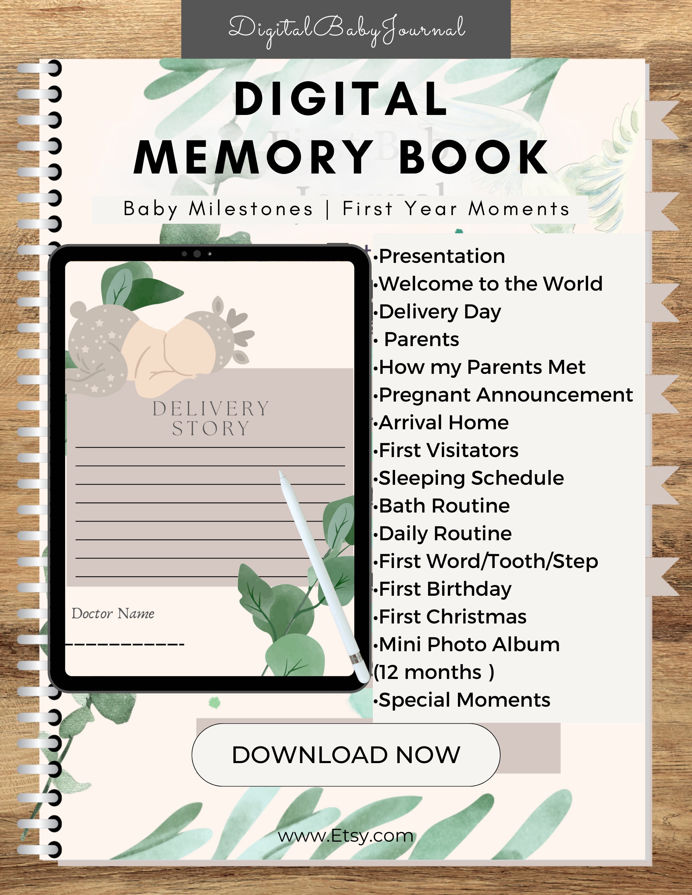 Digital Baby Book Digital Baby Journal Digital Memory Book New Baby