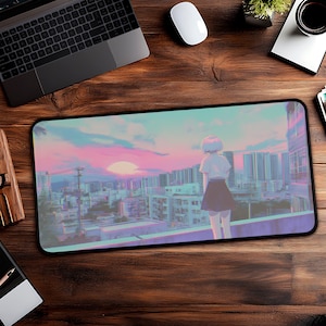 Kawaii Mouse Pad | Vaporwave Deskmat | Lofi Mouse Pad | Anime Desk Mat | Cute Mouse Pad | Aesthetic Desk Mat | Glitchcore Mouse Pad | Sunset