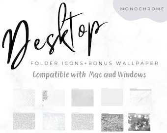 Macbook Icons-Laptop-Desktop-PC-Windows Icons-Desktop Icons Silver Black and White - Mac Folder Icons -PC Icons - Aesthetic Wallpaper