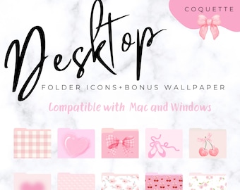 Coquette Pink Macbook Folder Icons, Desktop Icons, Macbook Icons, Laptop, Desktop, PC, Windows Icons, Instant download.