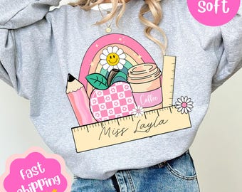 Sudadera personalizada para maestra, sudadera para maestra, linda sudadera con cuello redondo para maestra, regalo de agradecimiento para maestra, regalo para maestra, camiseta retro para maestra