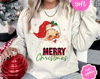 Sudadera retro de Papá Noel, suéter vintage de Papá Noel, sudadera navideña de Papá Noel, suéter festivo, suéter navideño feo, Navidad para mujer
