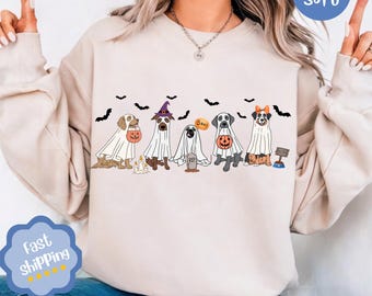 T-Shirt mit Geisterhunden, Halloween-Geschenk für Hundeliebhaber, Halloween-Hunde-Shirt, Gruselsaison, Halloween-Shirt für Damen, Halloween-Shirt für Hundebesitzer