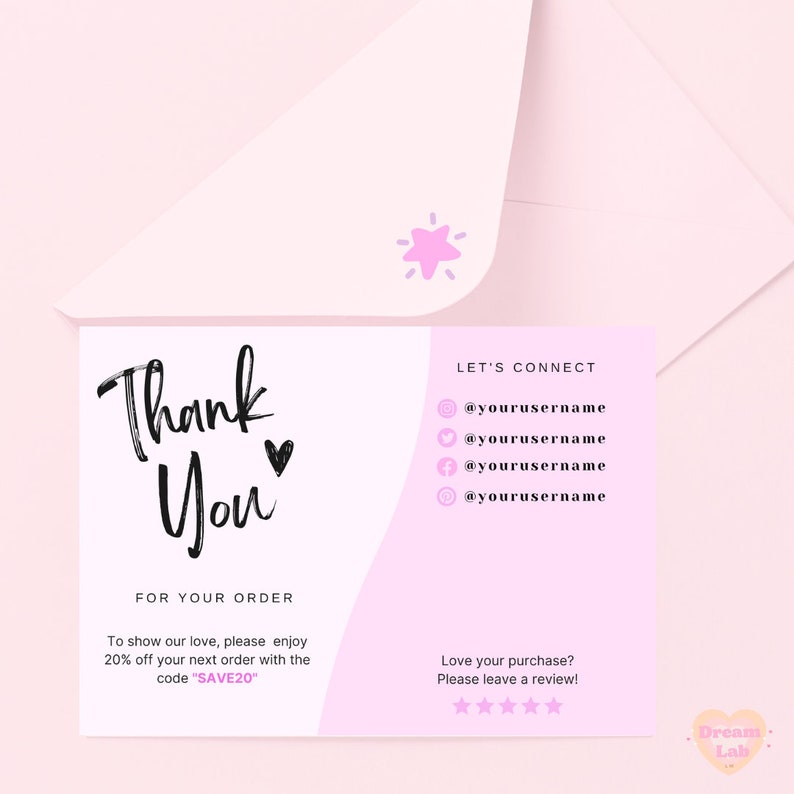 Thank You Card Template Pink -pink Canva Thankyou Order Card -pretty ...