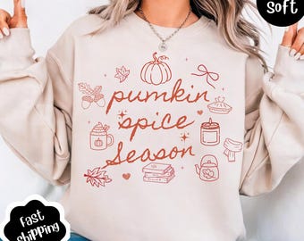 Kürbis-Shirt, süßes Herbst-T-Shirt, Geschenkidee für Thanksgiving, Halloween-Shirts für Damen, Herbst-Rundhalsausschnitt, Herbst-Outfit, Kürbispullover
