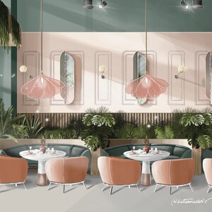 Custom Interior Sketch, Hand-drawn 3D rendering, 3D visualization, Digital sketch, Interior sketch, Interior drawing, Interior illustration
