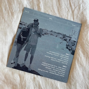 Könnte beinhalten: Ein quadratischer, blau getönter Druck mit einem Foto eines Paares und Text. Der Druck enthält Songtitel und Künstlernamen. Das Datum "9.6.24" ist sichtbar. Der Druck befindet sich auf einer weißen Oberfläche.