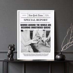 Newspaper Art Print, Unbothered Queens News Poster, Black and White Art Print, Champagne Art Print, Black and White Newspaper Article Art