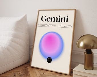 Gemini Astrology Gradient Art Print, Astrology Sign Poster, Gemini Traits Art Poster, Zodiac Art Print