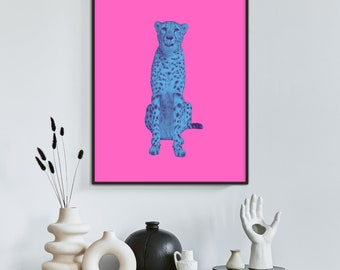 Blue and Pink Cheetah Art Print, Digital Print at Home Art, Cheetah Art, Pink Cheetah Wall Art, Leopard Art Print, Cheetah Art Poster