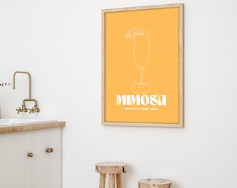 Mimosa Brunch Orange Champagne Poster Art Print, Digital Print at Home Art, Mimosa Champagne Art, Brunch Champagne Wall Art