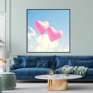 Pink and Light Blue Heart Balloon Art Print , Pink Balloon Art, Trendy Art Print, Pink Dorm Art Print, Pink Wall Art, Pink Heart Poster