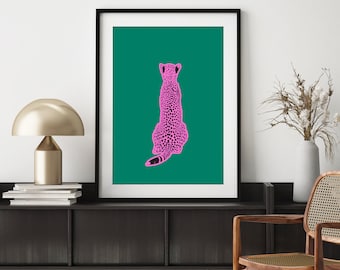 Pink Cheetah Art Print, Digital Print at Home Art, Cheetah Art, Pink Cheetah Wall Art, Leopard Art Print, Cheetah Art Poster