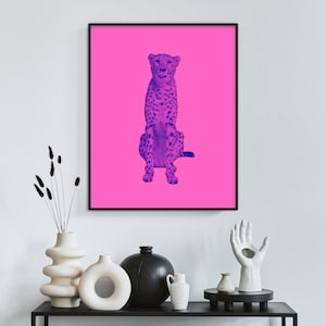 Purple and Pink Cheetah Art Print, Digital Print at Home Art, Cheetah Art, Pink Cheetah Wall Art, Leopard Art Print, Cheetah Art Poster