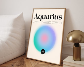 Aquarius Astrology Gradient Art Print, Astrology Sign Poster, Aquarius Traits Art Poster
