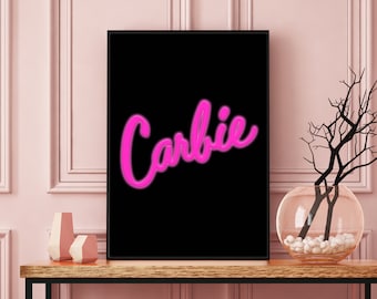 Pink Carbie Neon Light Poster Art Print, Digital Print at Home Art, Pink Neon Art, Neon Wall Decor, Carbie Pink and Black Art Print