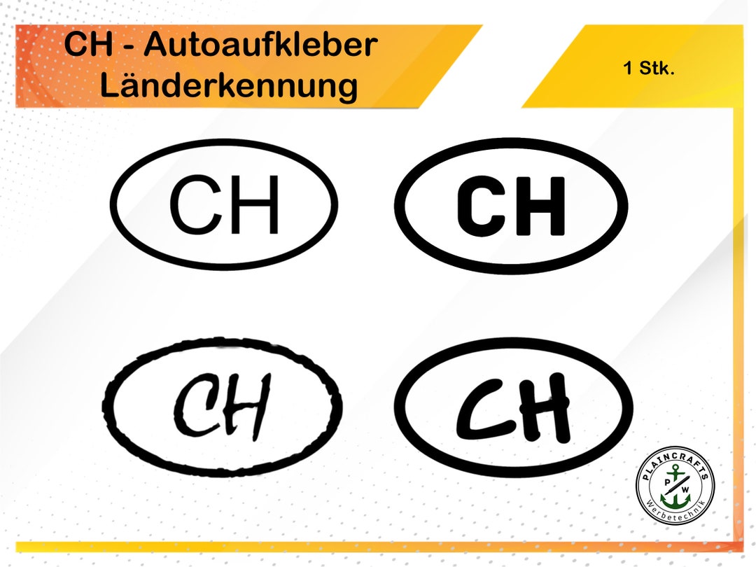 CH Sticker, Car Sticker CH, CH Sticker Contour, Country Code ...