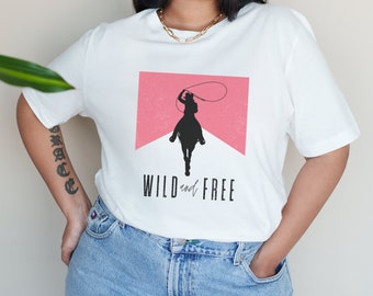 Vintage Inspired Tee Shirt, Wild & Free, Western American Rodeo Shirt, Western Graphic Tee, Retro Tee, Cowgirl Shirt, Country Concert Tee