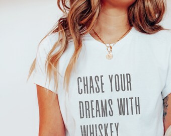 Western Shirt, Vintage Inspired Tee Shirt, Western Graphic Tee, Western Country Shirt, American Rodeo Shirt, Chase Your Dream with Whiskey