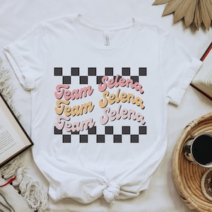 Team Selena Tshirt | Retro Checkered Shirt | Selena Gomez Shirt | Boho Wavey Graphic Tee Shirt | Retro Graphic Shirt | Cute Graphic Shirt