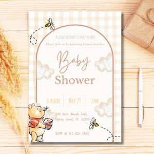 Winnie the Pooh Baby Shower Invitation Template ,Gender Neutral Baby Shower Invite,Editable Cute Winnie the Pooh Baby Shower Invitation