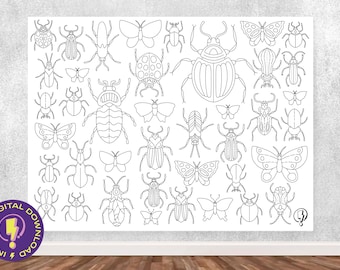 Olbrzymie robaki dżungli deszczowej Kolorowanka plakat | Kolorowanka do druku dla dzieci w 3 rozmiarach JUMBO | Chrząszcze, motyle, robaki i więcej