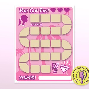 Retro Beach Babe Doll Reward Chart | Printable Chore Chart For Kids | Pink Behavior Reward tracker to help your kids reach their goal!