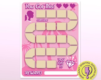 Retro Beach Babe Doll Reward Chart | Printable Chore Chart For Kids | Pink Behavior Reward tracker to help your kids reach their goal!