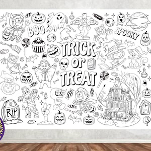 Niedliches Halloween Doodles Ausmalbild | Druckbares Ausmalbild für Kinder in 3 GROSSEN Größen | Einfache Halloween-Party-Aktivität für Kinder