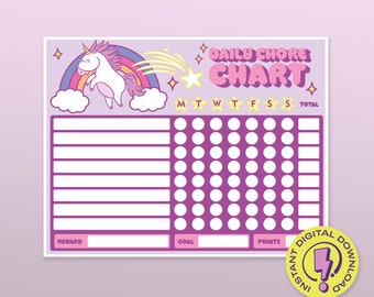 Magical Unicorn Rainbow Reward Chart | Printable Chore Chart For Kids | Behavior Habit Tracker | Reward your kids for reaching their goal!