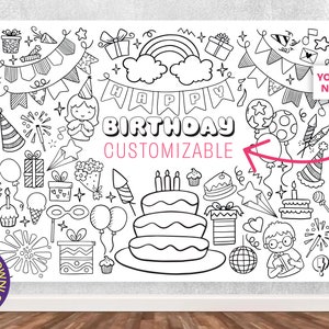 Personalisiertes Riesenposter zum Ausmalen zum Geburtstag Druckbare anpassbare Geburtstags-Malvorlage in 3 großen Größen | Für Jungs & Mädchen!