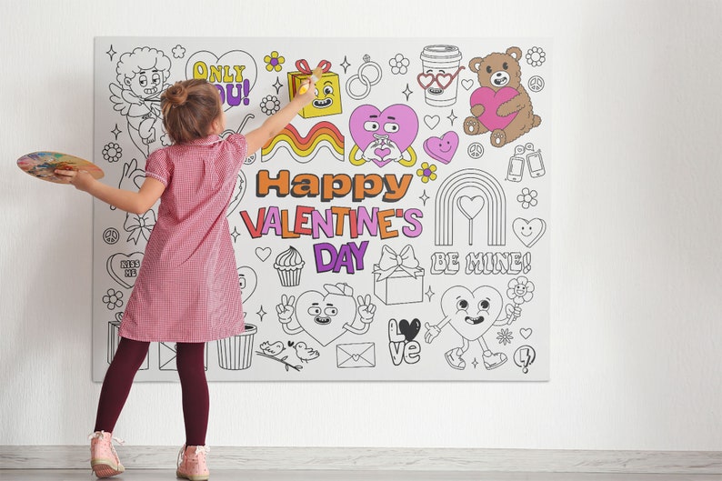 Giant Cute Valentines Day Doodles Coloring Poster | Printable ...