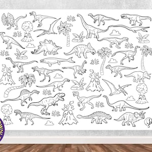 Giant Dinosaur Species Coloring Poster | Printable Collaborative coloring sheet for kids | Dinosaur-Themed Party Activity Instant Download