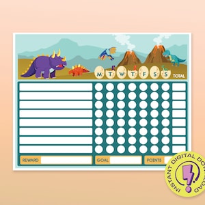 Cute Dinosuar Reward Chart | Printable DinoA4 Chore Chart For Kids | Behavior Reward Tracker | Reward your kids for reaching their goal!
