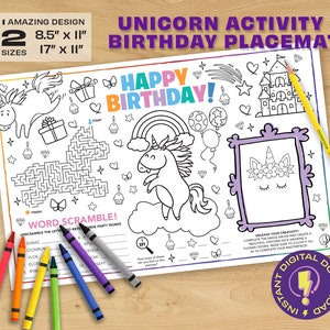 Printable Unicorn Birthday Activity Placemat | Unicorn Coloring Page ...