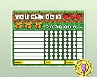 Video Gamer Reward Chart Landscape | Printable Gaming A4 Chore Chart | Behavior Reward Tracker | Reward your kids for reaching their goal!