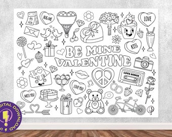 Tovaglietta per attività di San Valentino per bambini stampabile, colorazione di San Valentino, attività stampabile di San Valentino, attività della festa di San Valentino, PDF - Italia