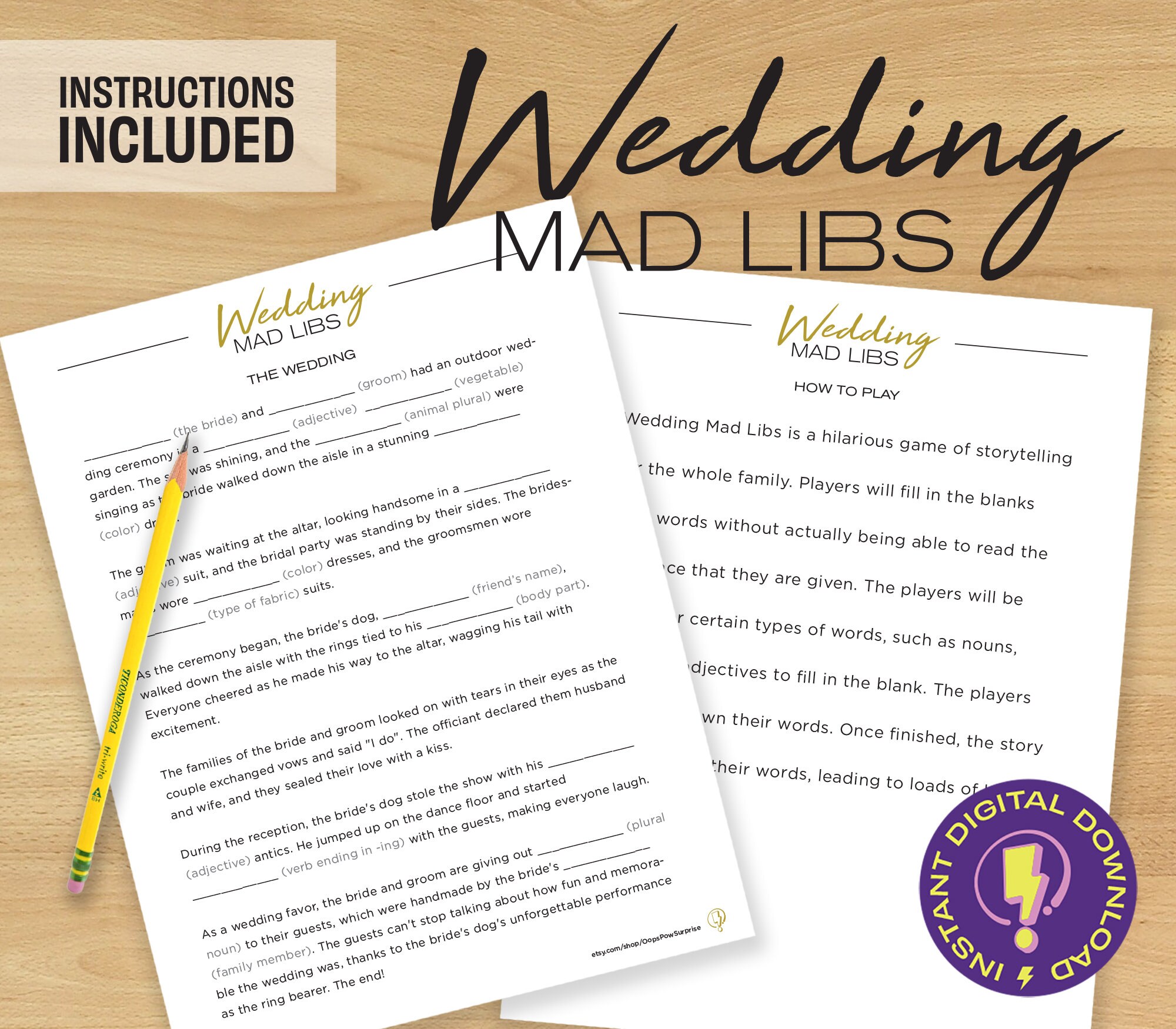 Printable Wedding Mad Libs for Kids &amp; Adults | Wedding Shower Games | Fun Wedding Reception and ...