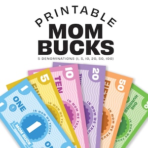 Printable Mom Bucks Play Money | Kids Chore & Good Behavior Reward Coupons | Teach kids the basics of money and how to save