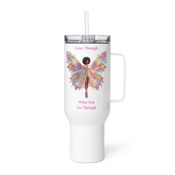 Travel mug with a handle (Grow through what you go through)