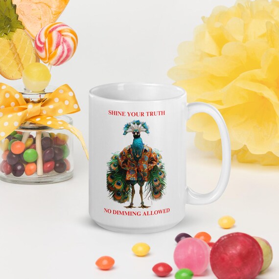 White glossy mug 15oz (PEACOCK)