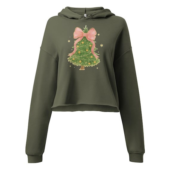 Crop Hoodie, Christmas hoodie, Christmas sweater, Christmas tree with bow