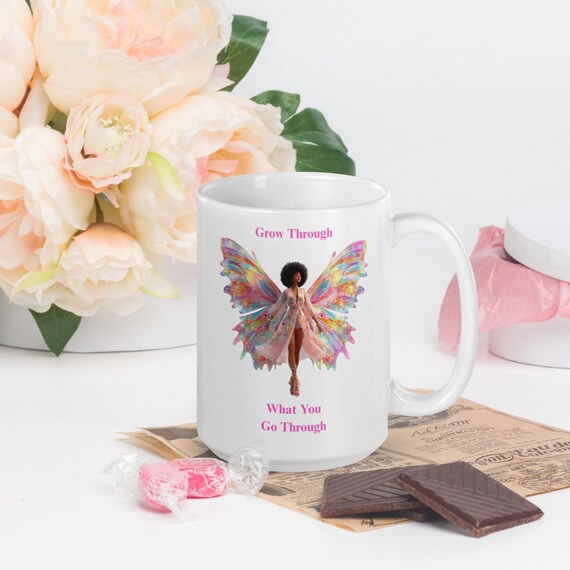 White glossy mug 15oz (Grow Through What You Go Through)