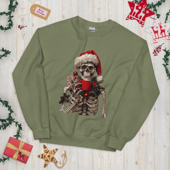 Unisex Sweatshirt, Ugly Sweater, Christmas Sweater, Sweater Gift, Skeleton Sweater, Coffee Lover