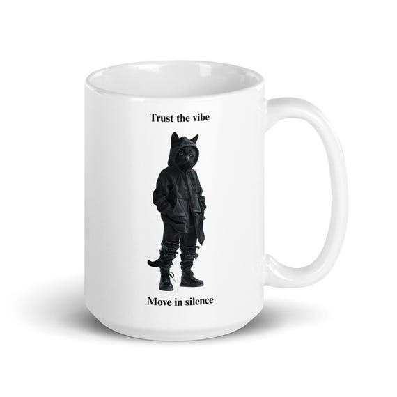 White glossy mug 15oz (Black Cat)