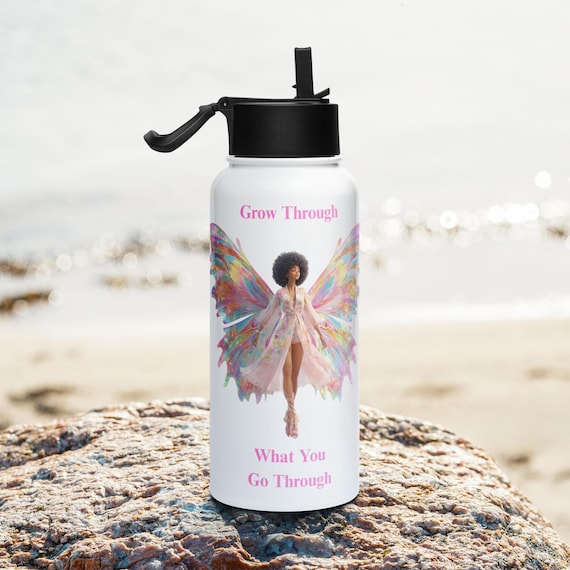 Stainless steel water bottle with a straw lid (Butterfly)